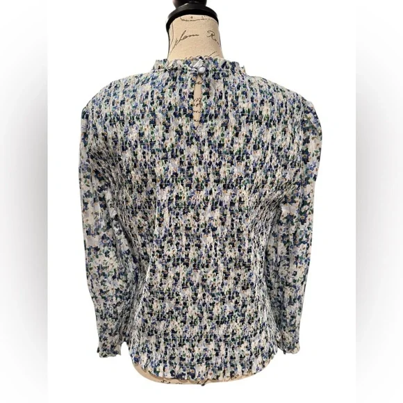 Veronica Beard Kali Smocked Blue and White Floral Blouse Women’s Size 14 - Picture 7 of 14
